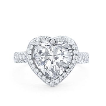 Art Deco Fashion Ring Heart Round Simulated Cubic Zirconia 925 Sterling Silver